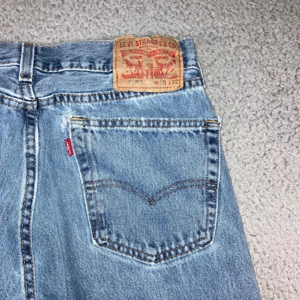 Levi 505 Straight Leg Jeans Mens 30x32 Blue Grunge Distressed Work Fit 30x30.5